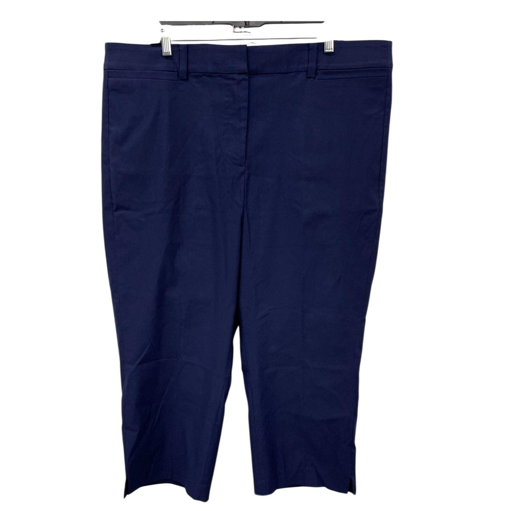 Lane Bryant Navy Blue Slim Fit Cropped Pants Size 22 Trousers Side Slit Hem